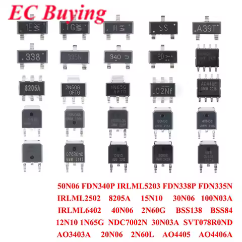 100Pcs/10pcs 30N03A IRLML2502 IRLML5203 FDN338P FDN335N FDN340P 8205A 12N10 15N10 30N06 100N03A 50N0