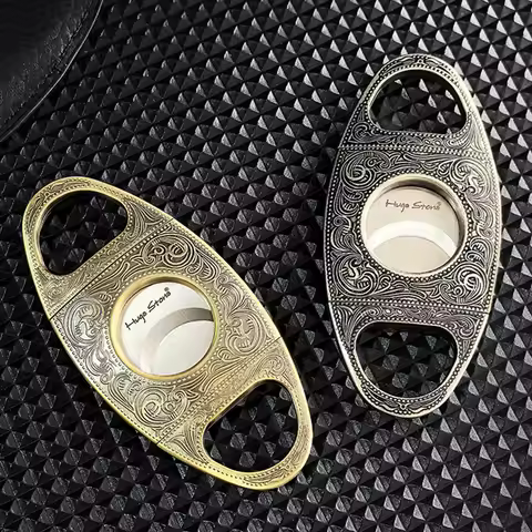Retro Stainless Steel Cigar Cutter Double Cut Cigars Punch Floral Engraving Cutters for Men Engrave 