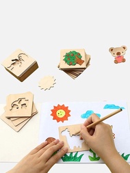 20入組混合圖案木製繪畫模板，簡單的動物和植物設計繪畫木繪畫模板