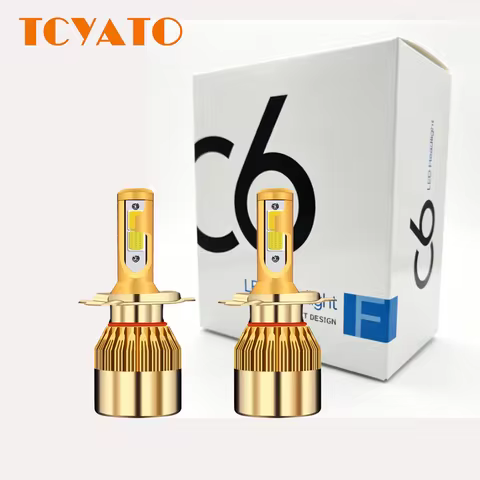 TCYATO 2Pcs Dual Color Yellow and White Car LED Headlights H1 H7 H11 H4 High and Low Beam Integrated