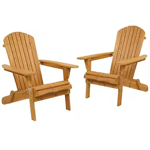 Wooden Adirondack Chair Ergonomic Design 2pk,Folding Outdoor Patio Lounger Armchair Furniture w/Natu