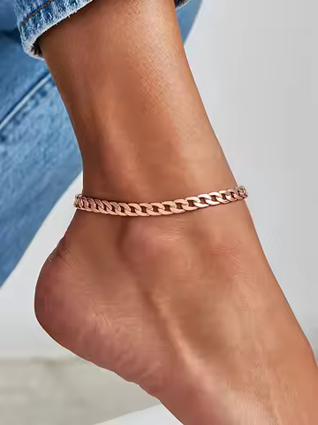 U7 Waterproof 7mm Cuban Chain Anklet Classic Foot Ankle Bracelet for Women 9.8inches Simple Summer B