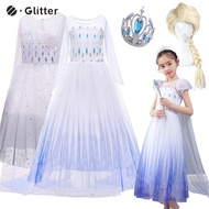 Dress For Kids Girl Frozen 2 Elsa Princess Costume Wig Crown White Baby Clothes Dresses Snow Queen Snowflake Costumes For Kid Girls Children Birthday Party Clothing