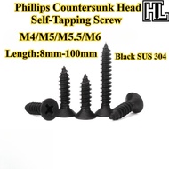[HL-ZGLS] Black SUS304 Phillips Countersunk Head Self-Tapping Screw M4/M5/M5.5/M6 Cross Flat Head Po
