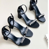 WOMEN'S HIGH HEEL SANDAL SHOES WITH STONE SQUARE HEEL E76 FULBOX