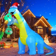 Christmas Dinosaur Eat Christmas Tree Inflatable 10FT Outdoor Decorations with LEDs Water Proof Clot