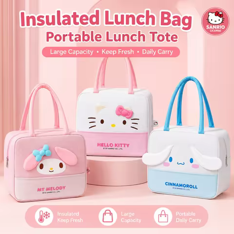 Sanrio Hello Kitty My Melody Cinnamoroll Insulated Lunch Tote Bag Aluminum Foil Thermal Cooler Porta