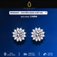 Silver Earrings for Women Sunflowers with White Gold 6,5 Cups - PENDANT Brand - Inspection Certifica