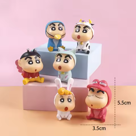 6pcs/set Nohara Shinnosuke Leisure Shinnosuke Think Anime Crayon Shin-Chan Collectible Figures Model