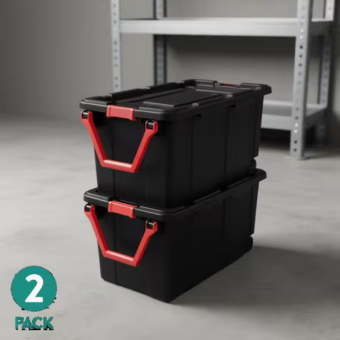 Sterilite Extra Large Storage Bin, 40 Gallon Wheeled Plastic Storage Container with Handle, Black, P