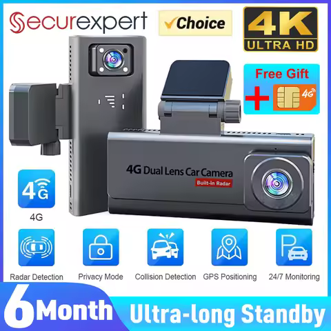 4G Sim Car Surveillance Camera 4K HD Dual Lens Dashcam GPS Human Detection All Round 6 Months Long S