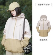 駱駝CAMEL戶外軟殼衝鋒衣男女防雨單沖旅遊外套-橡木灰_椰殼色（平行進口）