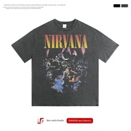เสื้อยืดคอกลมแขนสั้นทรงหลวมสไตล์ย้อนยุค Nirvana Rock Washed Vintage Oversize เสื้อผ้าทำงานลำลองสำหรั