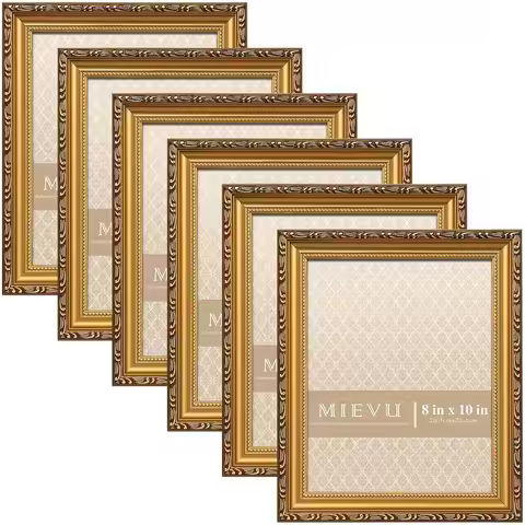 Vintage Gold Picture Frames Set of 6, 8x10 Inch for Wall or Table Display, Lightweight and Elegant H