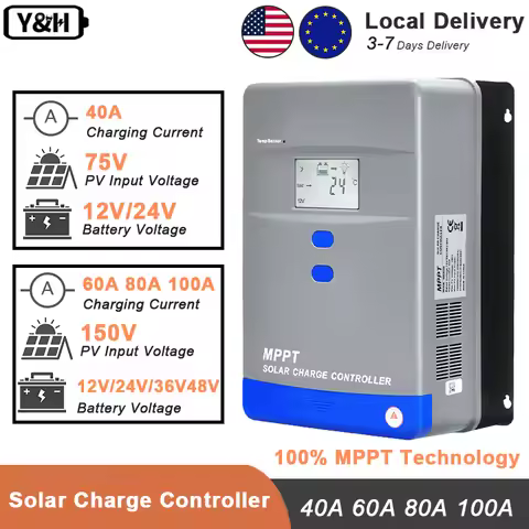 Y&H MPPT Solar Charge Controller 40A 60A 80A 100A LCD Display 12V/24V36V/48V Battery Regulator For A