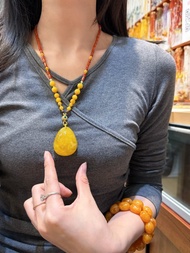 天然俄料蜜蠟水滴吊墜 滿蜜雞油黃天然流動紋 蜜滿蠟實