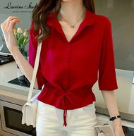 (S-5XL) LAREINE Women Blouse Korean Style High Waist 7 cents Sleeve Shirt Fashion Chic Large Size La