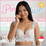 『Ship out 24h』Japanese Plus Size Underwire Bra Sunflower Beautiful Bow Three-Color Gathered 大码内衣 75B