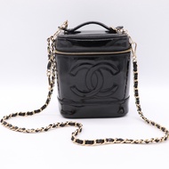 Chanel 香奈兒 vintage 黑色 漆皮化妝箱  CC LOGO