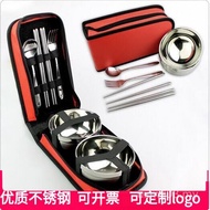 Outdoor Tableware Bowl Stainless Steel Folding Supplies Portable Tableware Chopsticks Spoon Camping 