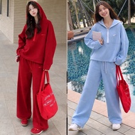 AA29 2-Piece Set Korean Warm-Up Look Minimalist Airport (With Hood) Baju Set Seluar OOTD Set