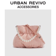 URBAN REVIVO กระเป๋าสุภาพสตรีใหม่ Pearl Cloud bag AW20TG2N2010 Light blue