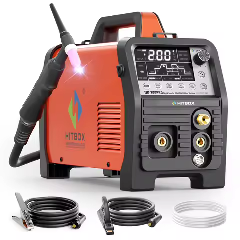 HITBOX TIG Cold Welder 6 in 1 MMA/HF TIG/Spot Welding Machine 200A Digital Pulse LED Screen 2T/4T In