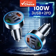 Car Charger DC12-24V Car Cigarette Lighter 5-Port Digital Display Charger 3USB+2PD 3.1A Fast Chargin