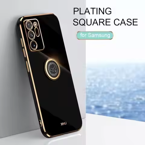 Note20 Plating Ring Holder Stand Case On For Samsung Galaxy Note 20 Ultra 20ultra 5g 2021 Black Soft