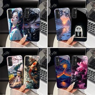 For Tecno Camon 17P 17 Pro Phone Case Camon 17Pro CG8 CG8h CG7 CG7n Colorful Sky Pattern Girl Temper