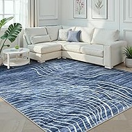 LIVEBOX 8x10 Modern Area Rugs for Living Room, Abstract Non-Slip Washable Rugs, Minimalist Wave Stri