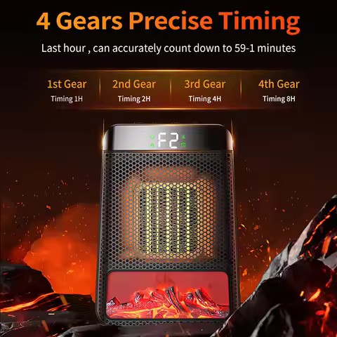Timable Electric PTC Heater 3D Dynamic Flame Quick Heat Silent Energy Saving Home Decorative