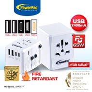 PowerPac Multi Travel Adapter With 2x USB-A + 3x USB-C Charger | PD 65W USB Charger (PP7977)
