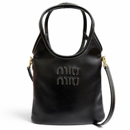 Unused △ MIUMIU 5BA281 IVY Leather Logo 2-Way Handbag/Shoulder Bag, Black, Made in Italy, Women's, C