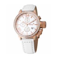 MAX Classic Chronograph CZ Bezel Rose Gold Steel/White Dial Unisex Watch 42mm White Leather Strap 5-