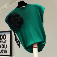 [44-77kg] Heavy Industry Flower Sleeveless T-Shirt 2024 Summer Korean Version Slimmer Look All-Match