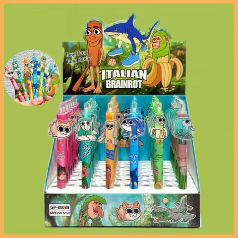 48pcs Patch Press Pen Set Italian Brainrot Ai Animals Tungtungtungsahur Tralalelotralala Design Neut