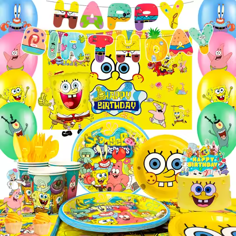 SpongeBob Birthday Supplies,99pcs SpongeBob Party Decorations&Tableware-Plates Balloon Banners etc S