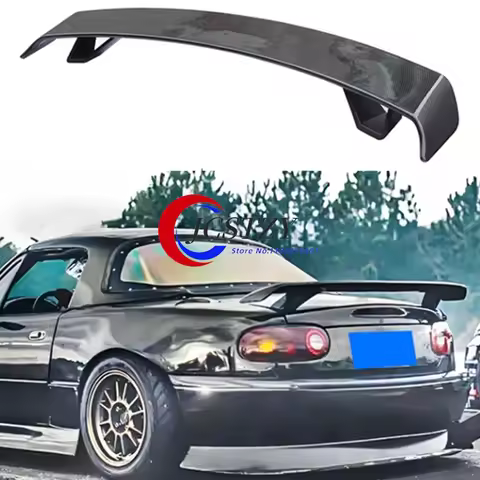 Universal Spoiler Fits For 90-24 Mazda Miata MX5 Convertible CARBON FIBER LOOK Bright black Rear Tru