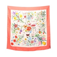 [二手，A級] Gucci 女士真絲圍巾，花卉圖案。