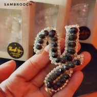 BLACK CZECH CRYSTAL LETTER BROOCH SIZE 5X6 FREE BOX