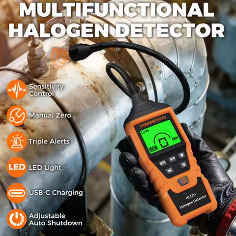 HLD01 Halogen Leak Detector 16ppm Sensitivity for R22/R134A/R410A/R1234YF with Triple Alarm & Dual L
