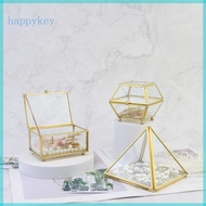 HAP Rectangle Transparent Golden Glass Ring Box Wedding Geometric Jewelry Organizer Home Decorative 