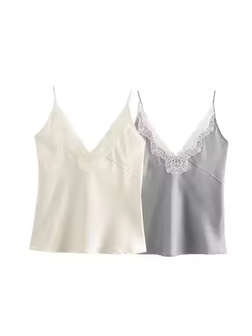 ZAJIA 2025 new women's clothing European and American style French lace decoration satin texture cam