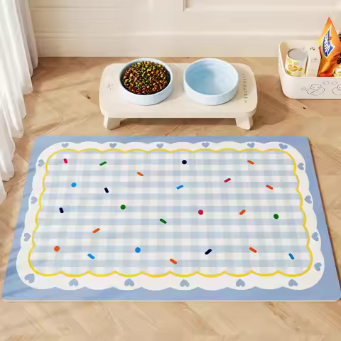 VIKAMA Lucky Cute Cartoon Pet Cat Dog Feeding Mat, Waterproof Anti-Slip Non Slip Food Mat for Cat Do