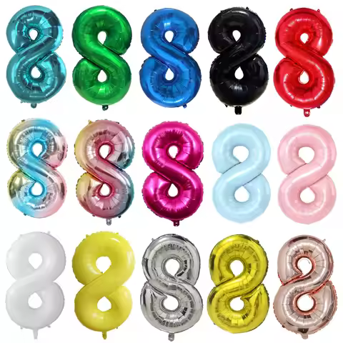 32inch Colorful Silver Golden Black Red Blue Green Number 8 Balloon Digit Balloon 8th Birthday Party