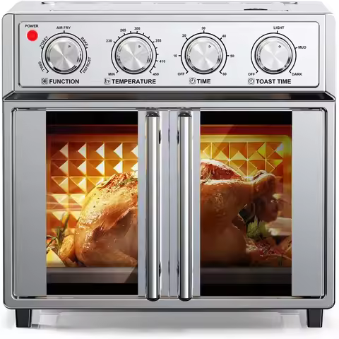 26QT Air Fryer Toaster Oven Combo with French Doors and 7 Preset Menus 1700W Stainless Steel Convect