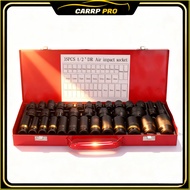 35Pcs 1/2” 8-32mm CRV Air Impact Ratchet Wrench Socket Air Impact Socket Set Hex 6 Points Socket Sle