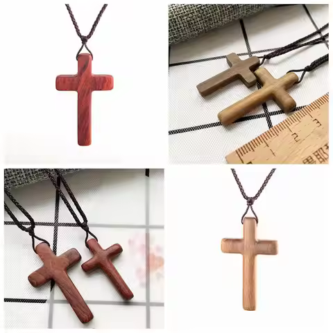 New Design Religious Black Brown Color Jewelry Gift Wood Cross Necklace Ebony Natural Wood Cross Pen