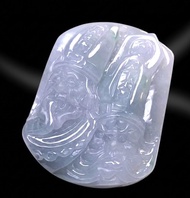 冰種飄綠花翡翠精雕黑白無常項鍊 | 天然緬甸玉A貨翡翠 | 送禮